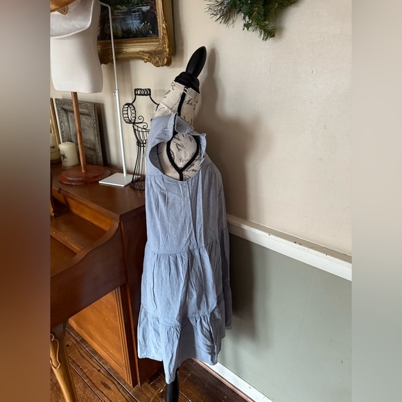 Chambray Tiered Ruffle Sleeve Embroidered Babydoll Dress NWT - Picture 8 of 8